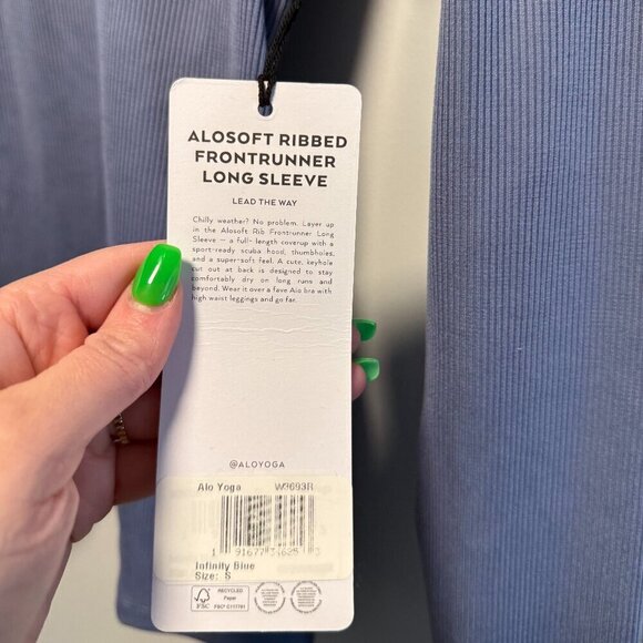 Alo Yoga Alosoft Frontrunner Long Sleeve Small Infinity Blue NWT - Picture 5 of 8